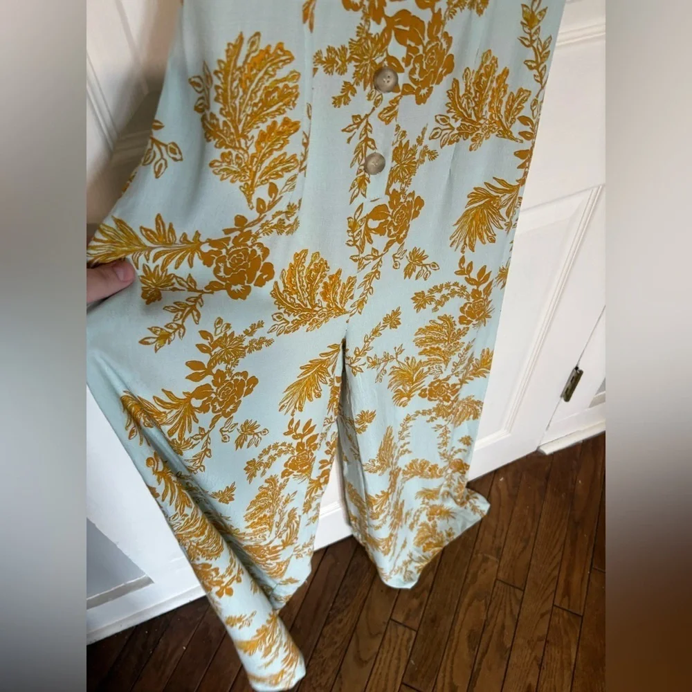 Free People Be The One Jumpsuit | Size 2 | Pale Blue-Green with Rust Floral - Picture 8 of 14